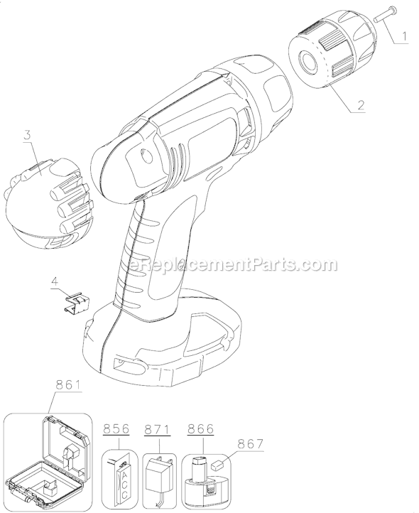 Page A Diagram and Parts List for CD9602 Type 2 Black and Decker Cordless Drill